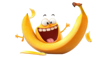 April Fools’ Day Illustration of a Cartoon Character Banana, transparent background, isolated on white, PNG file