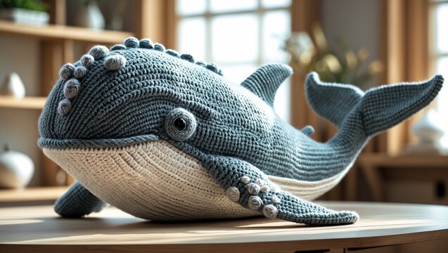 Crochet whale toy.