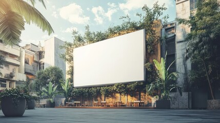 Blank Billboard in Tropical Urban Oasis: Advertisement Mockup