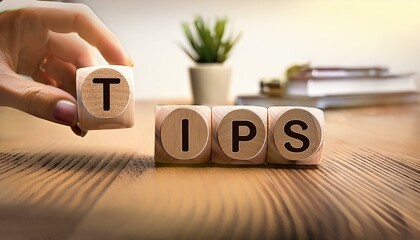 コツや秘訣を意味する英単語のTIPSの文字が書かれたキューブブロック。 aiで生成