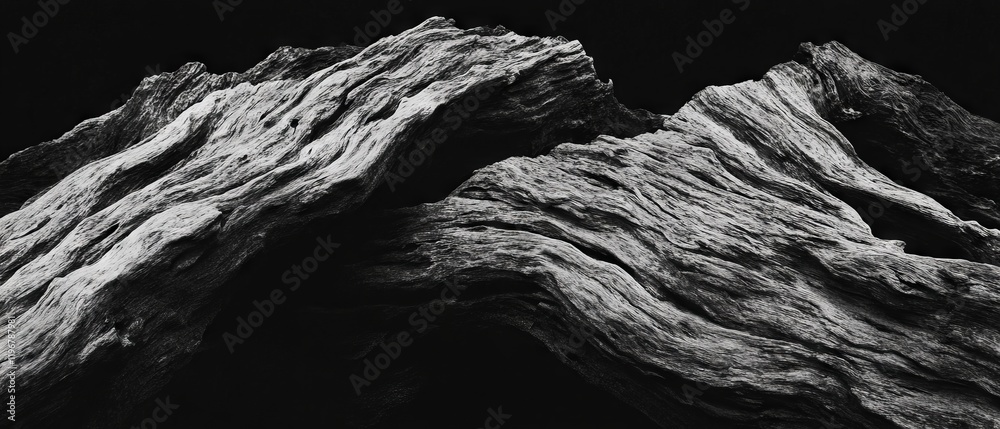 Poster rough tree bark texture against a black background showcasing natural organic details and patterns