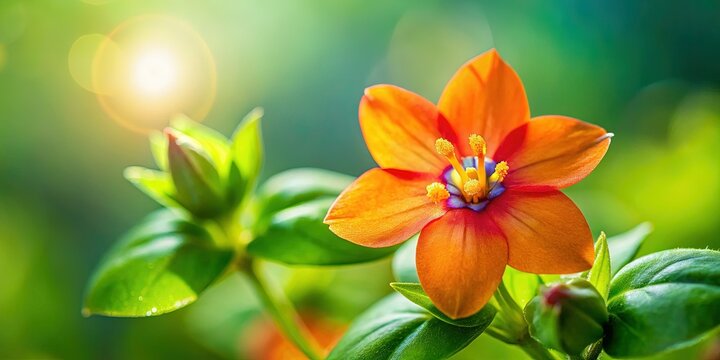 Vibrant Flaxleaf Pimpernel (Anagallis monelli) Wildflower Close-up with Copy Space