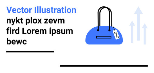 Blue handbag with a price tag under placeholder text in black, surrounded by minimalist design elements. Ideal for retail marketing, fashion blogs, e-commerce, promotional ads, product showcases