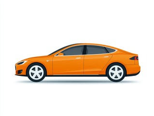 Fototapeta premium Modern orange electric sedan on a white background highlighting sleek design energy efficiency and sustainable technology for urban transportation