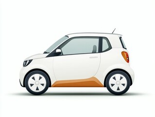 Fototapeta premium Compact white electric car with orange accents set against a neutral backdrop representing energy efficiency urban commuting and modern automotive design