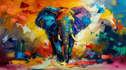 Colorful elephant artwork showcases vibrant hues and artistic expression in a lively composition