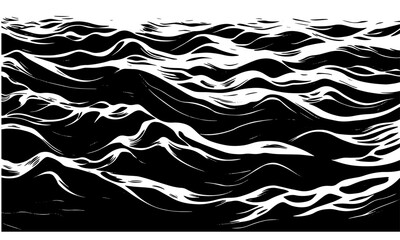 Water linocut black and white water background minimal, vector