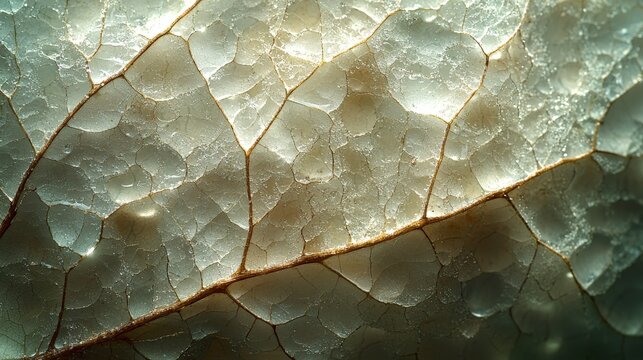 Intricate Leaf Texture with Water Droplets: A Macro Study of Natural Beauty