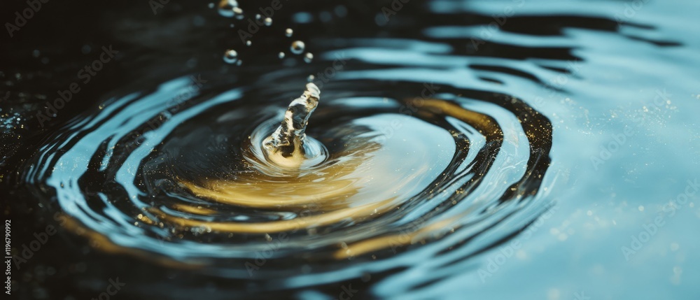 Poster swirling pattern of liquid mercury creates a striking metallic effect against a black background