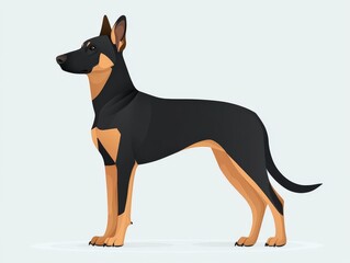 German Shepherd standing alert showcasing its muscular frame sleek coat and confident demeanor in a sharp digital illustration against a light background