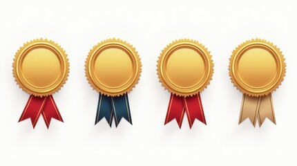 Set of four different, distinct award medals with different ribbons, different elegant decorative elements. Different designs should emphasize premium, with bright colors and different decorations, sy