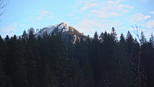 majestic Ceahlău Massif in the winter, part of the Bistrița Mountains range of the Eastern Carpathia