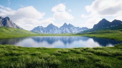 Scenic view of mountains reflecting in a tranquil lake.