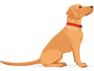 Golden Labrador sitting attentively with a red collar in profile depicted in a clean and minimalist vector design emphasizing loyalty and intelligence