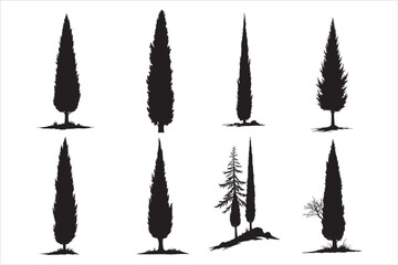 Pine Tree Silhouette Vector Art Set