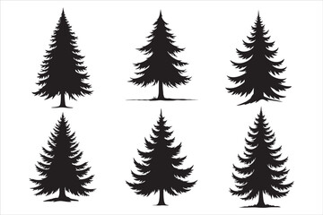 Pine Tree Silhouette Vector Art Set