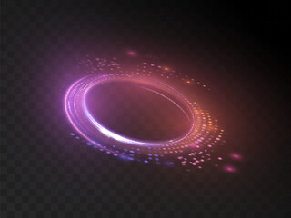 Bright neon light around teleport podium. Bright colorful glowing portal light effect. Magic gate in fantasy game. Glow for game interface design. Vector 10 EPS