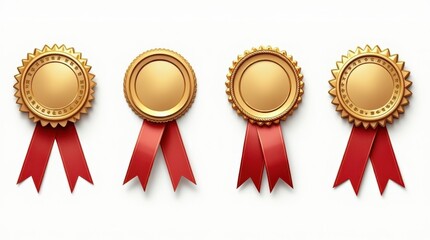 Set of four different, distinct award medals with different ribbons, different elegant decorative elements. Different designs should emphasize premium, with bright colors and different decorations, sy