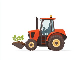Fototapeta premium Modern farming tractor with a front loader in a clean white background showcasing agricultural innovation and equipment efficiency for sustainable cultivation and soil management