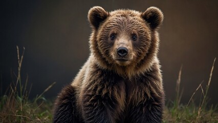 Portrait of a brown bear cub in a wild