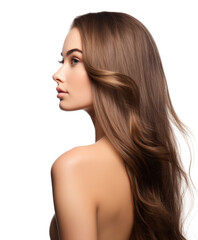 beautiful brunette female long hair model isolated on white or transparent png