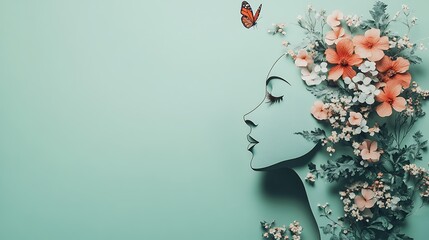 Creative floral portrait studio digital art calm side view beauty