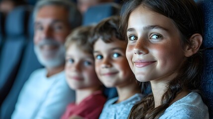 Fototapeta premium Close up of a cheerful family settling into their airplane seats eagerly anticipating their upcoming summer vacation travel abroad filled with new adventures discoveries and cherished memories