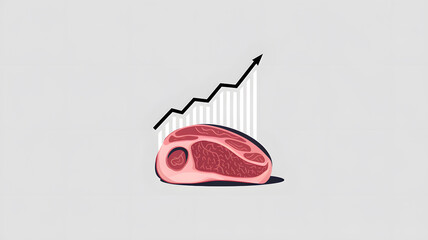 A small slice of fresh meat with a clear rising graph, illustrating the increasing price of meat in a creative visual representation. 