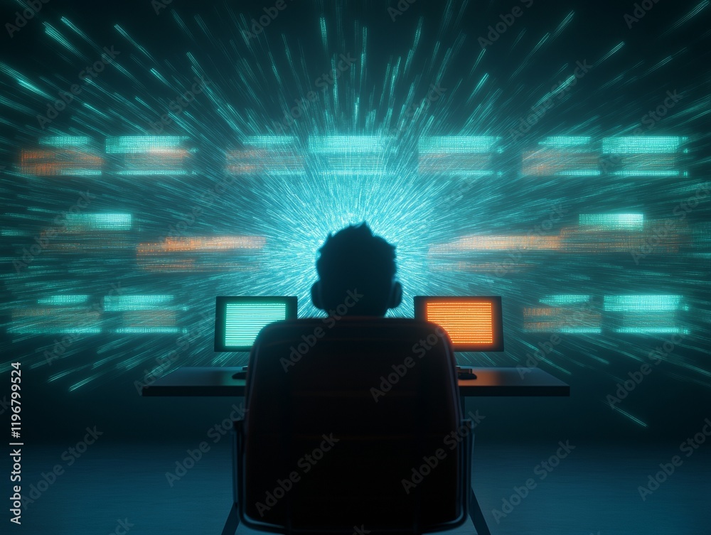 Poster Cybersecurity Hub Futuristic Workspace with Multi-Screens and Digital Firewalls - Enhanced Online Protection for Business Safety and Cutting-Edge Tech Solutions