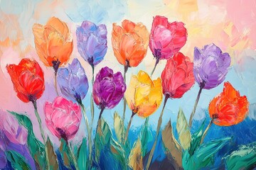Vibrant Tulips in a Spring Garden Painting