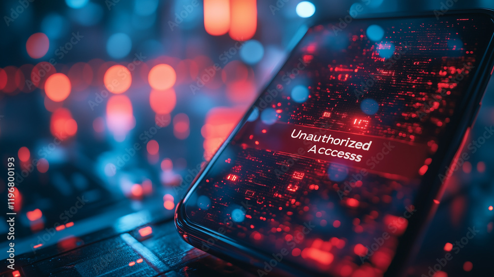 Poster unauthorized access warning: a smartphone displays a stark 
