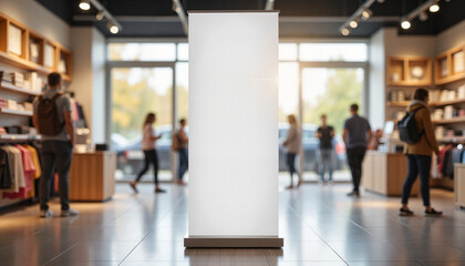 Prominent pop-up banner in retail store, attracting customer attention