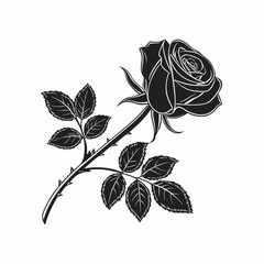 
rose with leaves silhouette vector illustration white background.
