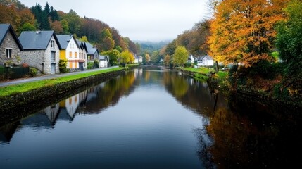 Fototapeta premium Autumn Canal Village