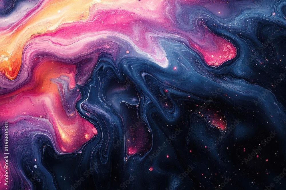 Wall mural dynamic abstract fluid art featuring swirling neon colors against deep black background creating mes