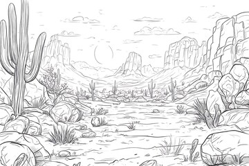 Obraz premium Desert Landscape Sketch - Majestic Arizona Scenery