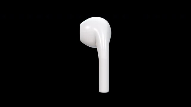 Wireless White Airpod Rotating on a Transparent Background. Seamless Loop. 4K