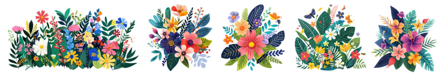 Obraz premium PNG Colorful floral bouquet illustrations, element set on transparent background