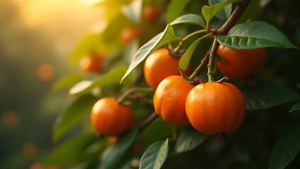 Glowing Neolamarckia fruits amidst lush foliage, symbolizing nature's bounty - suitable for food blogs, botanical studies, or nature-themed publications