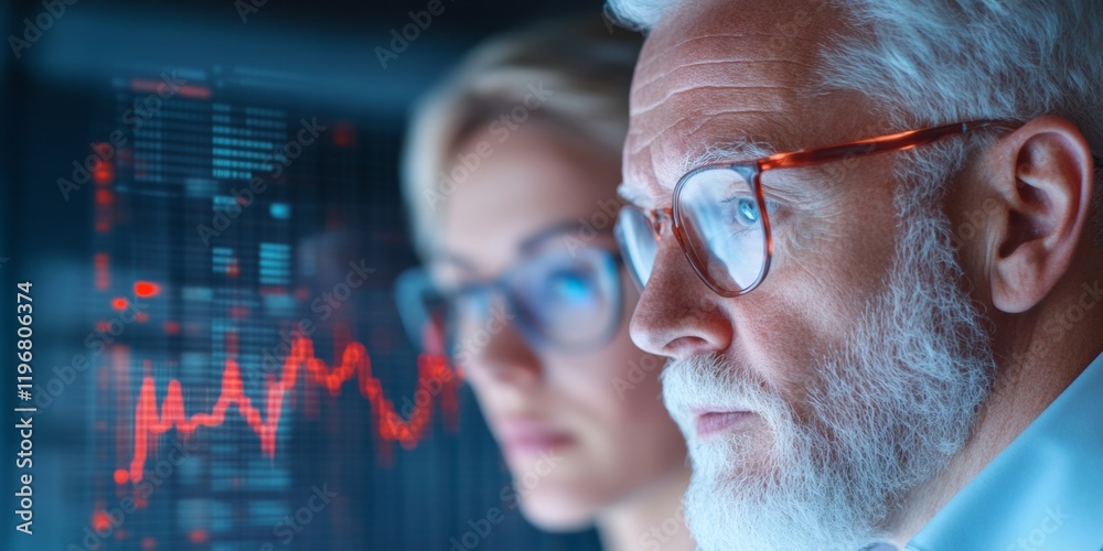 Aufkleber dynamic fintech strategy session diverse professionals analyzing abstract financial graphs on glass 