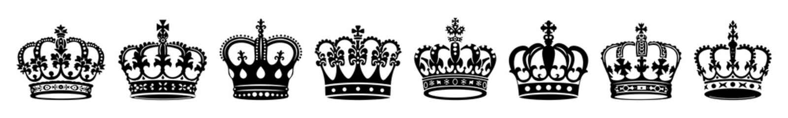 PNG Vintage ornate crown illustrations, element set on transparent background