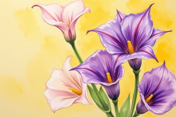 Fototapeta premium Vibrant Purple and Pink Calla Lilies Watercolor Painting Floral Art Botanical Illustration