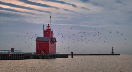 Holland Lighthouse with birds