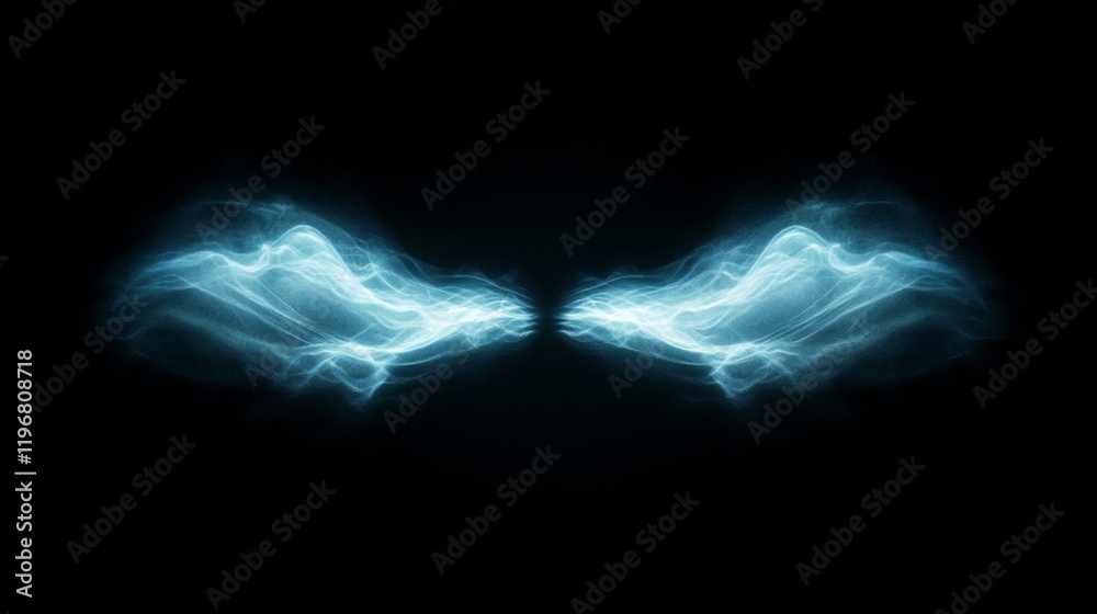 Poster futuristic digital wave art dynamic blue light trails on black canvas - innovative tech branding and