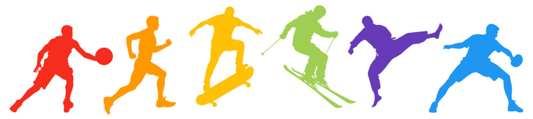 PNG Colorful silhouettes of athletes, element set on transparent background