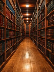 Obraz premium Vintage Library Aesthetic Polished Wooden Flooring and Classic Bookshelves for Luxurious Office Interiors and Intellectual Hospitality Spaces