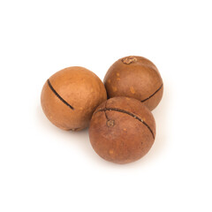 Macadamia nut isolated on white background pile