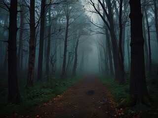 Obraz premium foggy forest in the fog,fog in the forest