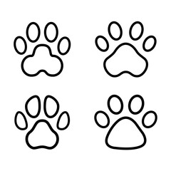 Fototapeta premium Pet paw icon set line vector illustration. Dog or cat paw. Paw print sign. For mobile concept and web design. Representing pets and animals, veterinary sign, symbol. Isolated on a white background.