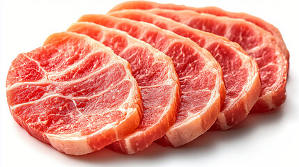 Set of raw slices of pork meat, isolated on transparent background cutout, in a PNG file
